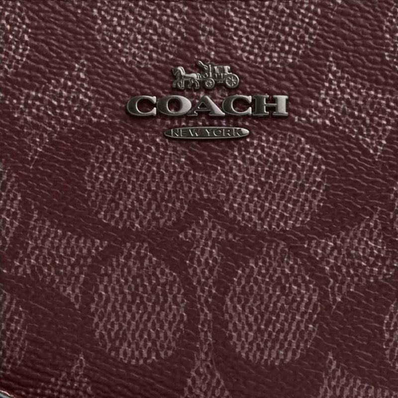COACH Boxed Corner Zip Wristlet In Signature Canvas With Charms Wine M