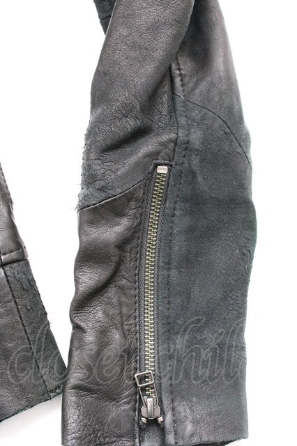 14th Addiction / Cross Zip Leather ジャケット 1 ブラック（ムラ染色