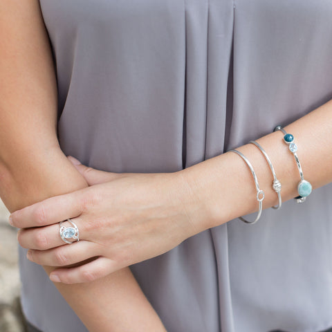 Hook Closure Bangle - Wholesale Silver Jewelry - Silver Stars