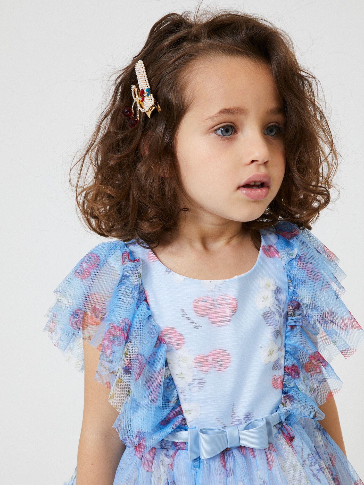 Cherry print tulle dress girl | Monnalisa Belgium