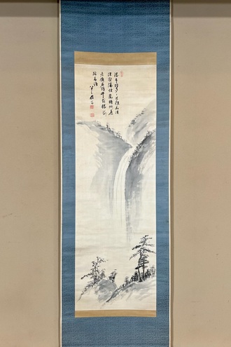 模写/椿椿山/王貌仙姿/紫陽花/絹表装/桐題箱付/布袋屋