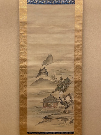 狩野周信3幅対 真作】狩野周信【三対幅・慶祝図】◇紙本◇合箱◇掛軸