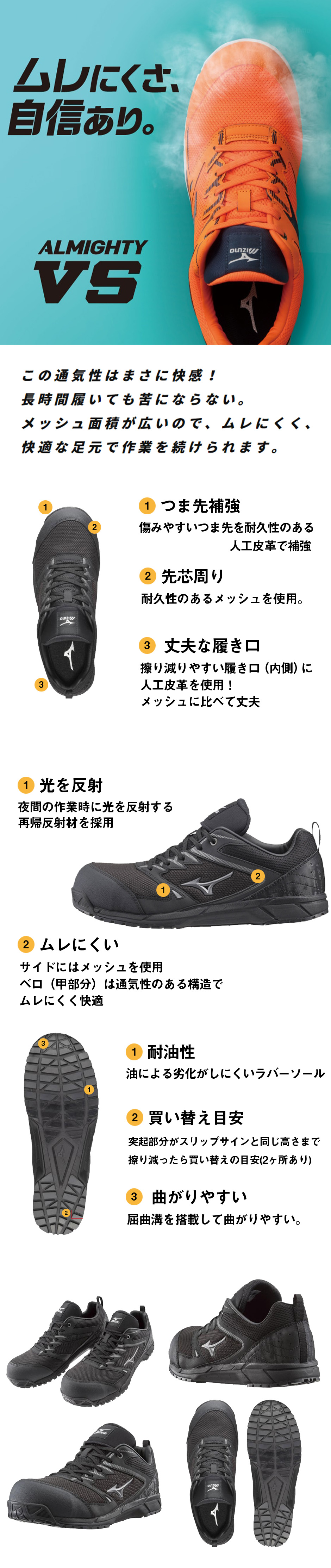 ミズノ 安全靴 オールマイティ VS ムレにくさ、自信あり。この通気性は