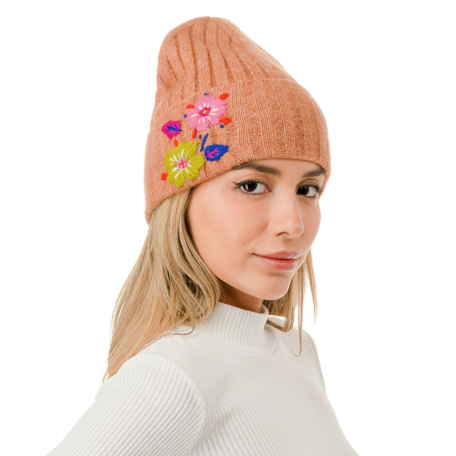 Flower Embroidered Beanie – Marcus Adler