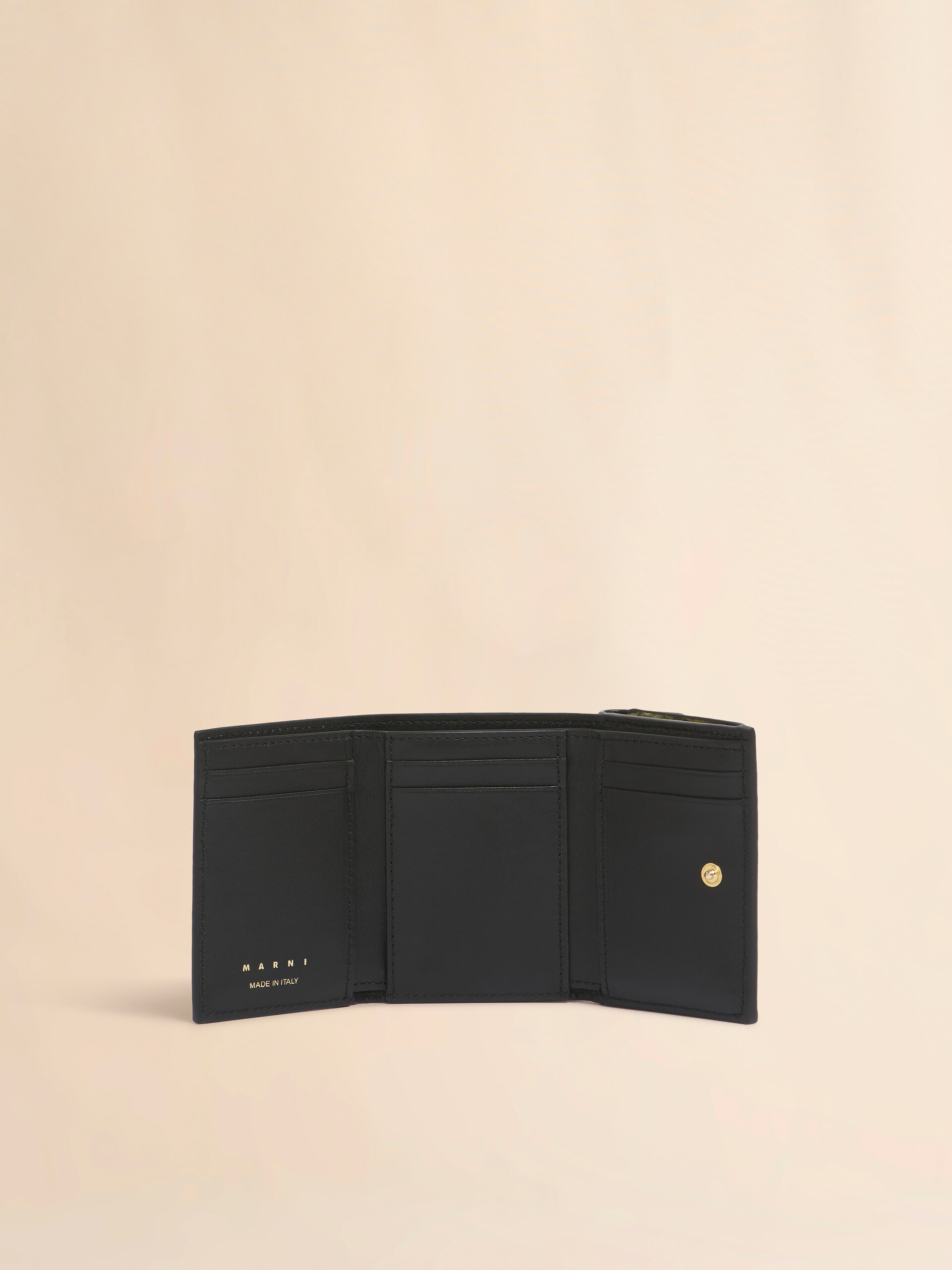 ブラック グリーン グレー レザー製三つ折りウォレット | Marni