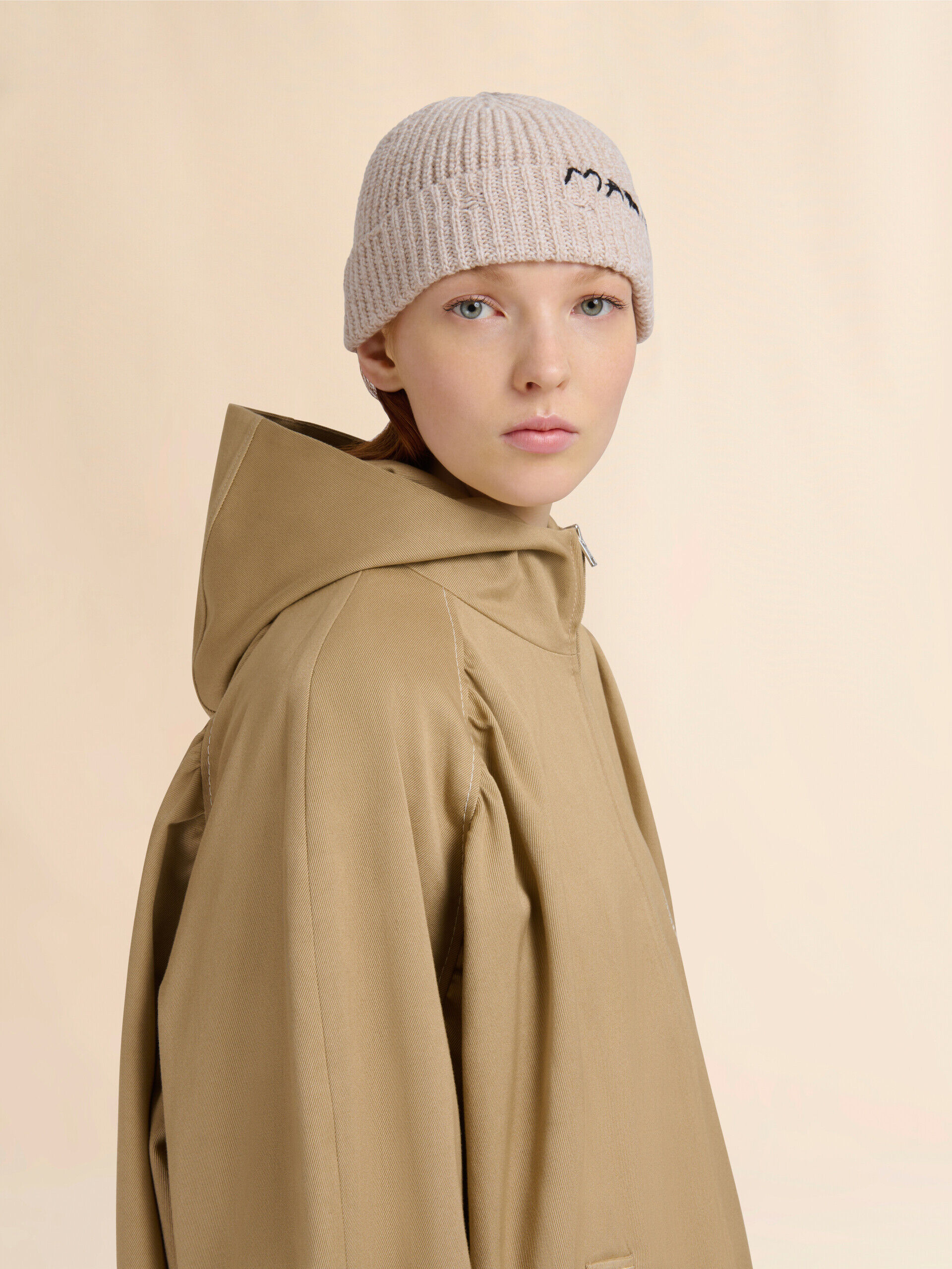 Beige wool beanie with Marni Mending embroidery | Marni