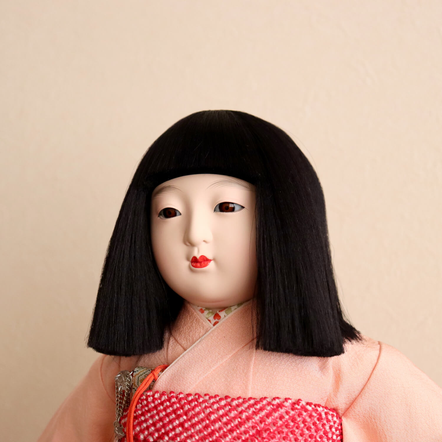 元賀章介作 10号(尺)正絹手刺繍 四君子 ピンク色 手塗本漆塗台 市松