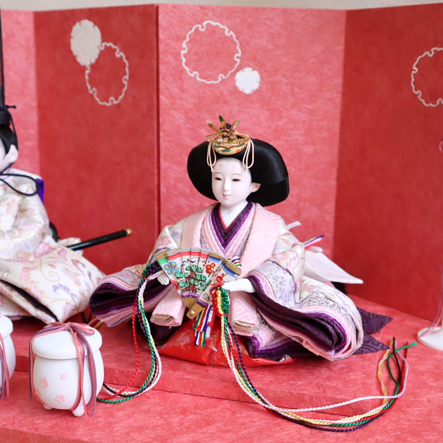 最新作 華峰作 芥子 西陣織 唐花クリーム 雪輪牡丹 盛上手描きセット