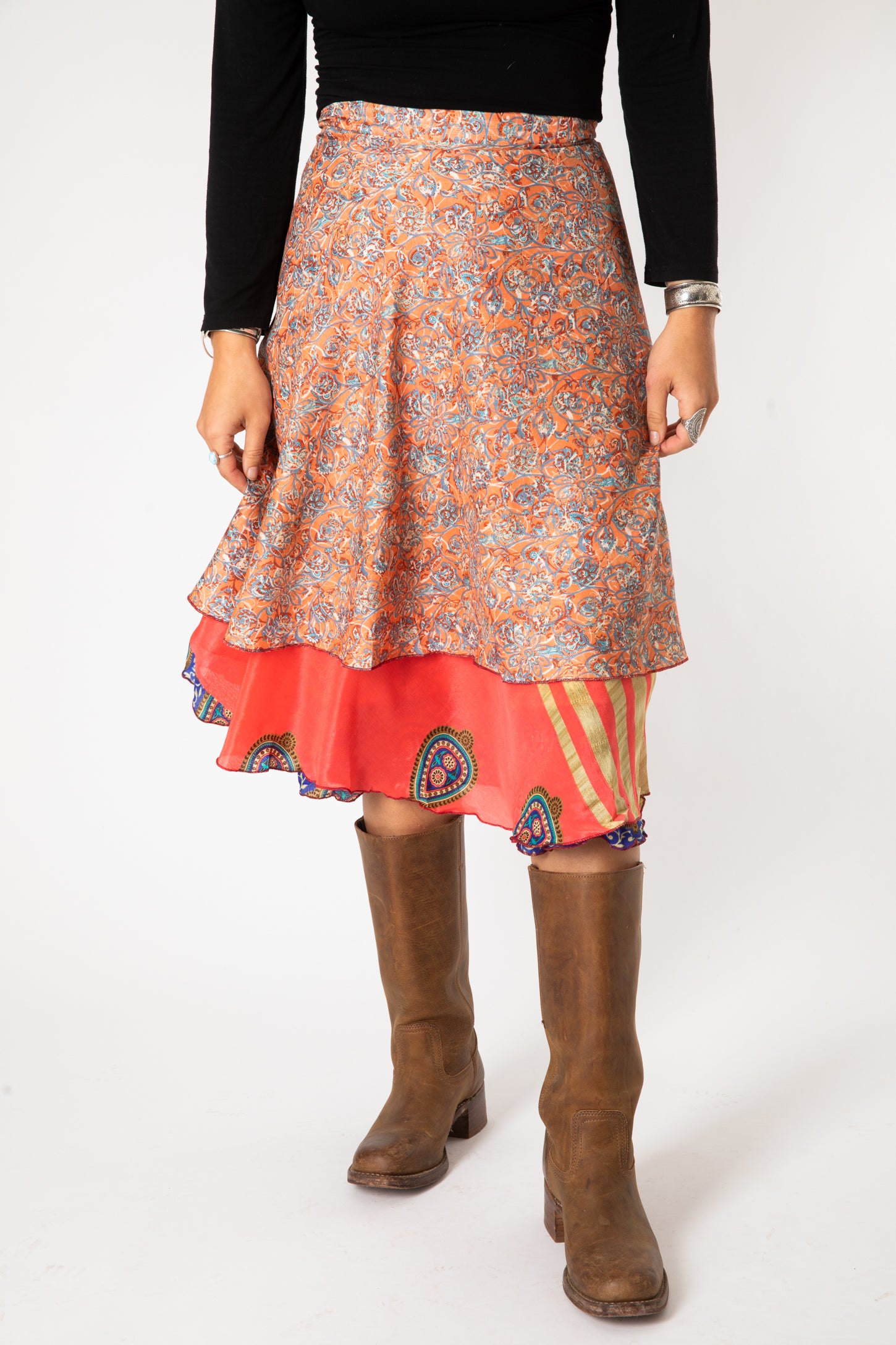 Tea Length Sari Silk Wrap Skirt | Midi Boho Wrap Skirt · Mexicali