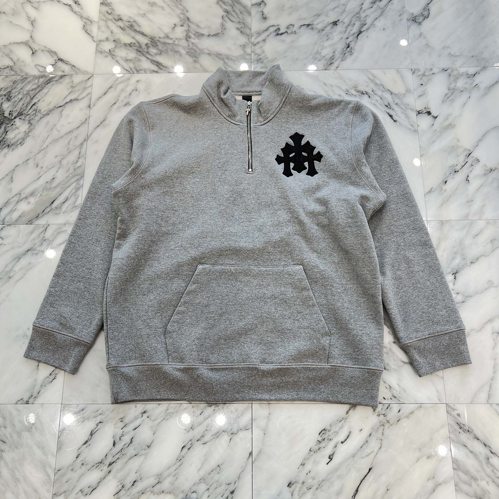 CHROME HEARTS Y NOT Cemetery Cross Leather Patch Half Zip