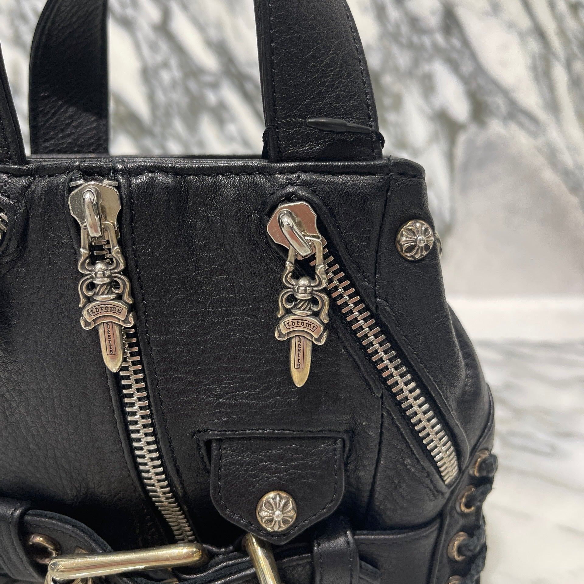 CHROME HEARTS JJ Dean Mini Leather Riders Hand Bag クロムハーツ JJ