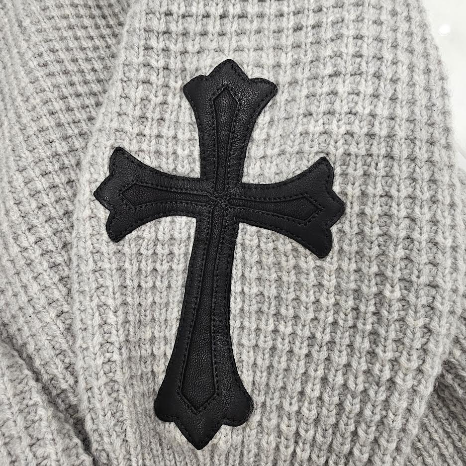 CHROME HEARTS Y NOT Arm Leather Cross Patch Cashmere Knit Sweater