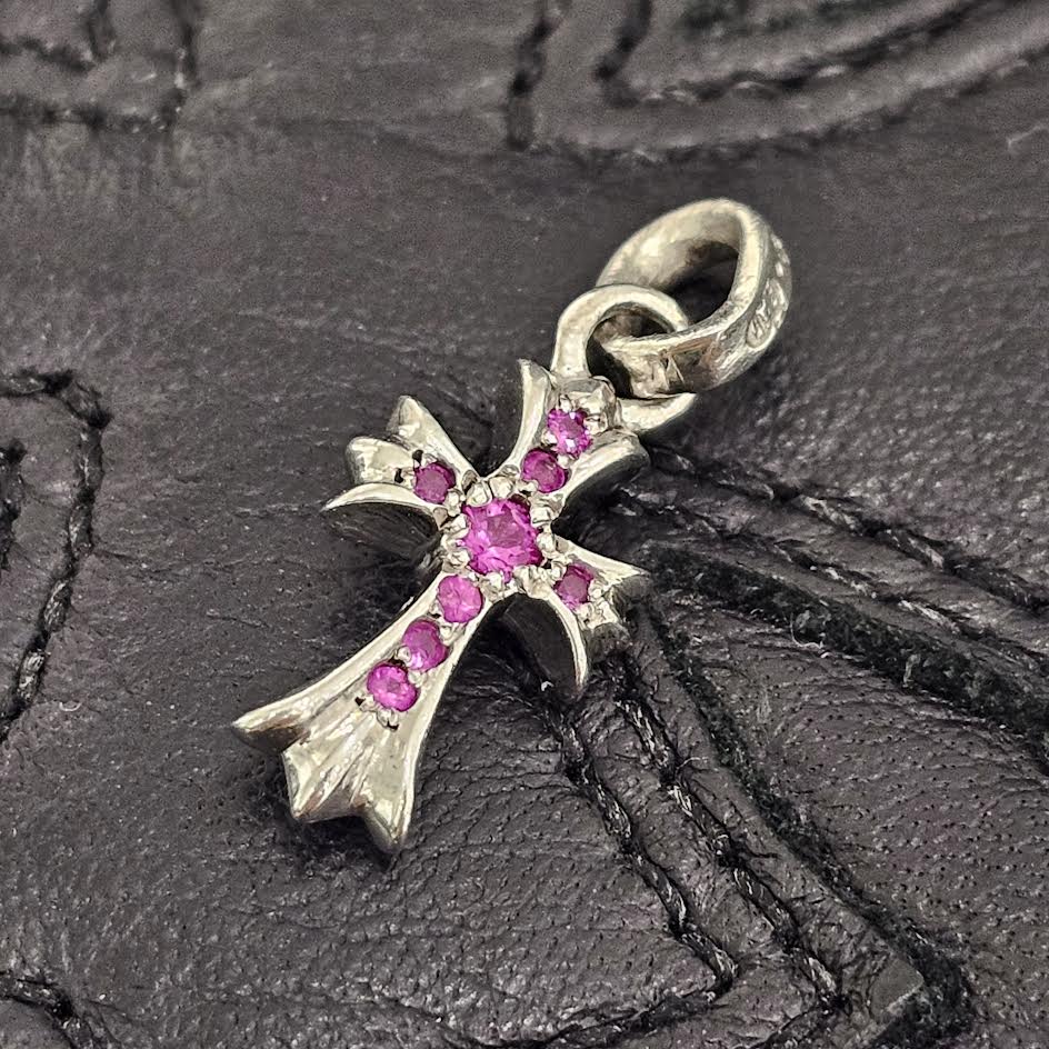 CHROME HEARTS 18K WG Baby Fat Pave Pink Sapphire Pendant Top