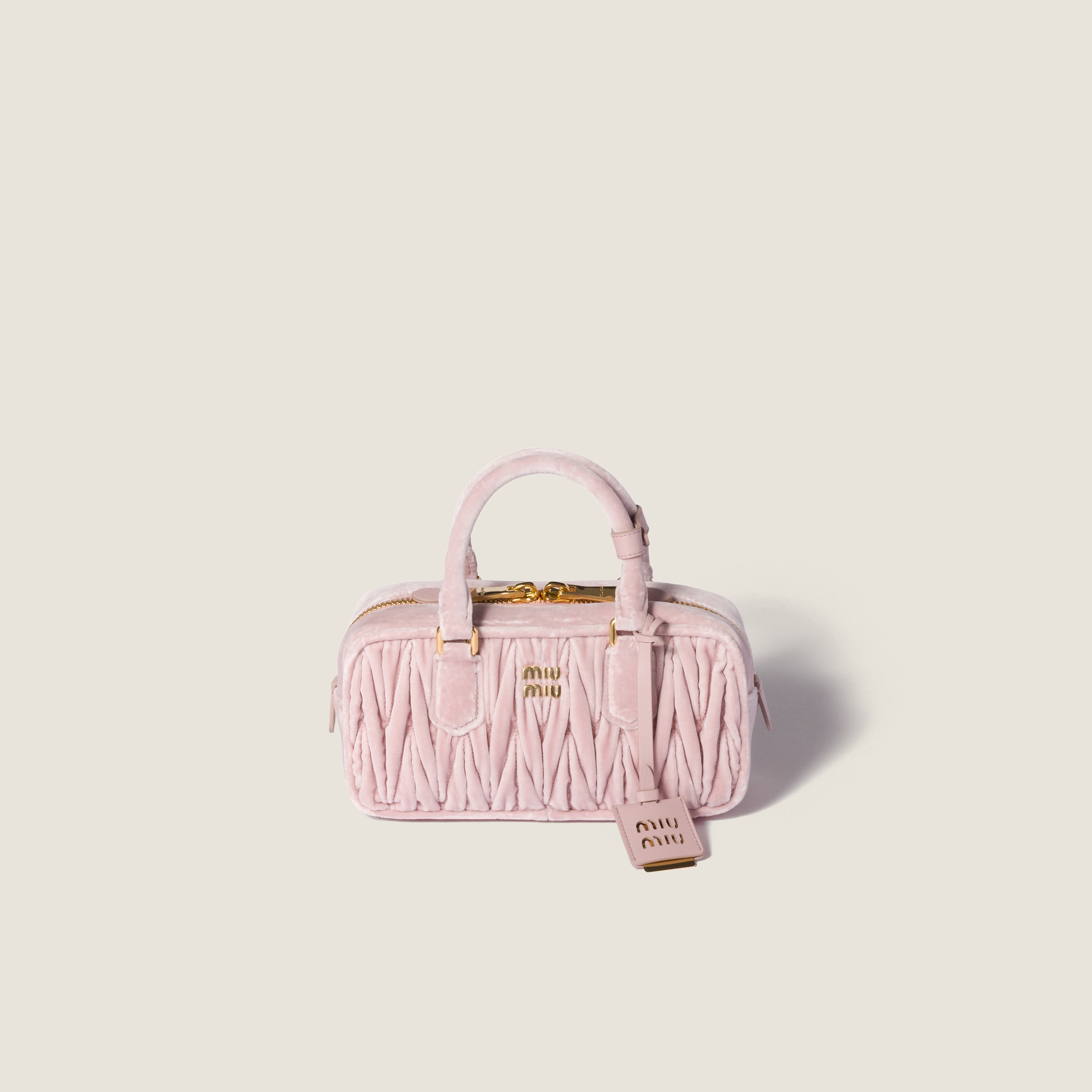 Alabaster Pink Arcadie Matelassé Velvet Bag | Miu Miu