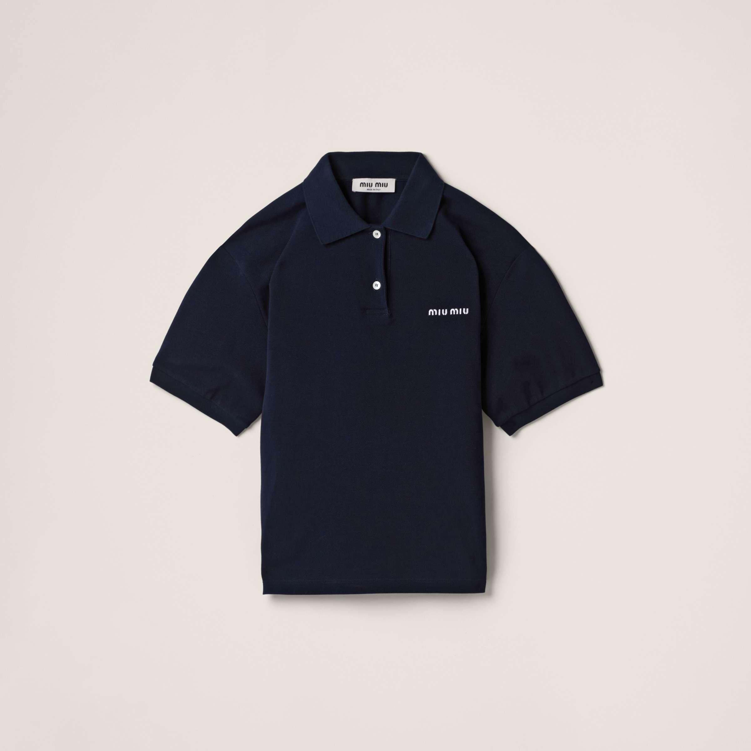 Navy Cotton Piqué Polo Shirt | Miu Miu
