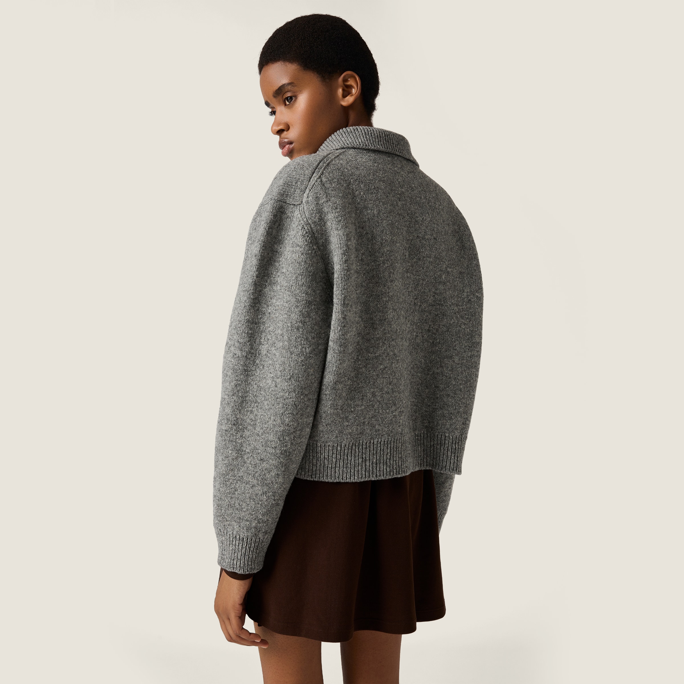 Grey Shetland Wool And Cashmere Zipper Cardigan | Miu Miu