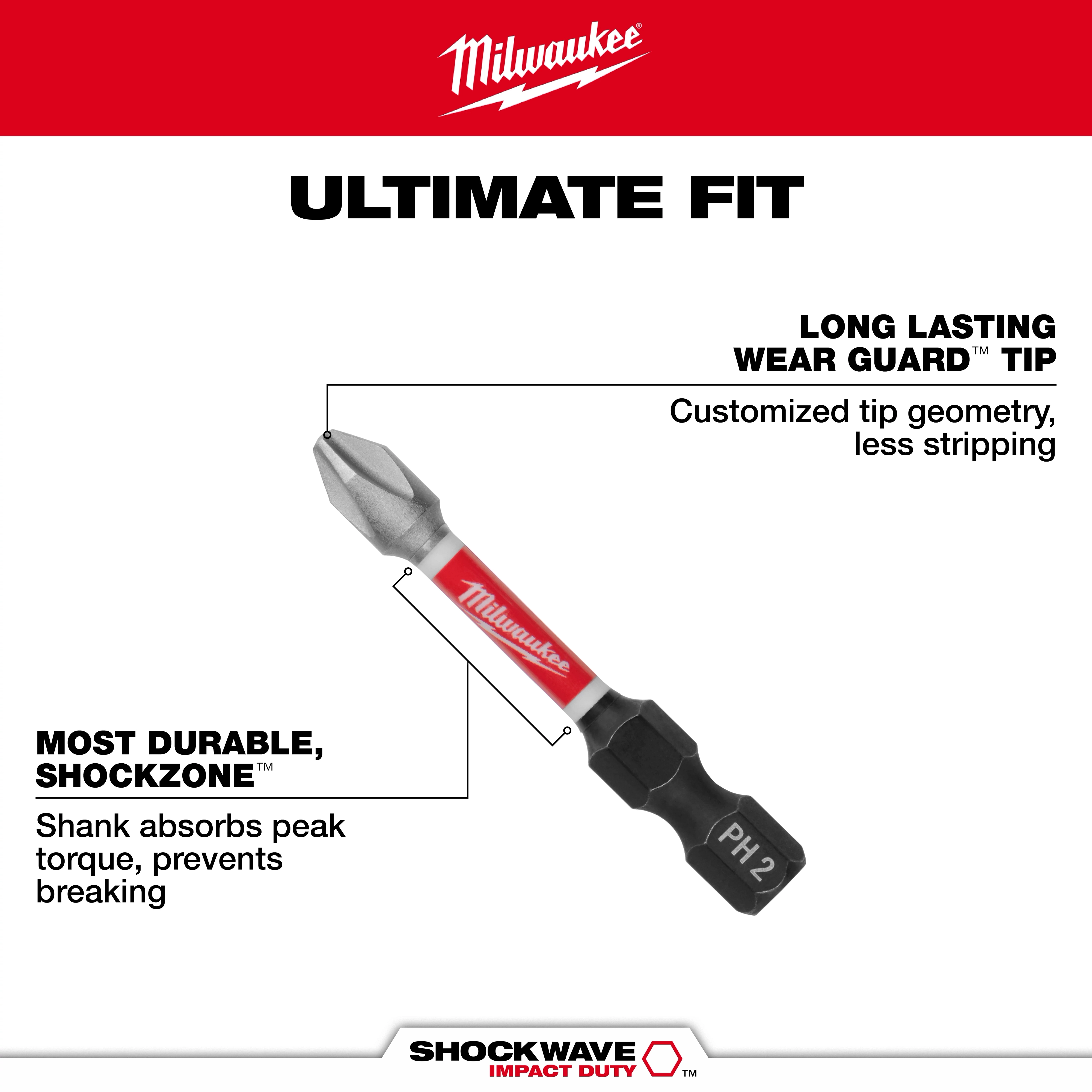 SHOCKWAVE™ 2” Impact Duty Phillips #2 Power Driver Bits (5 PK