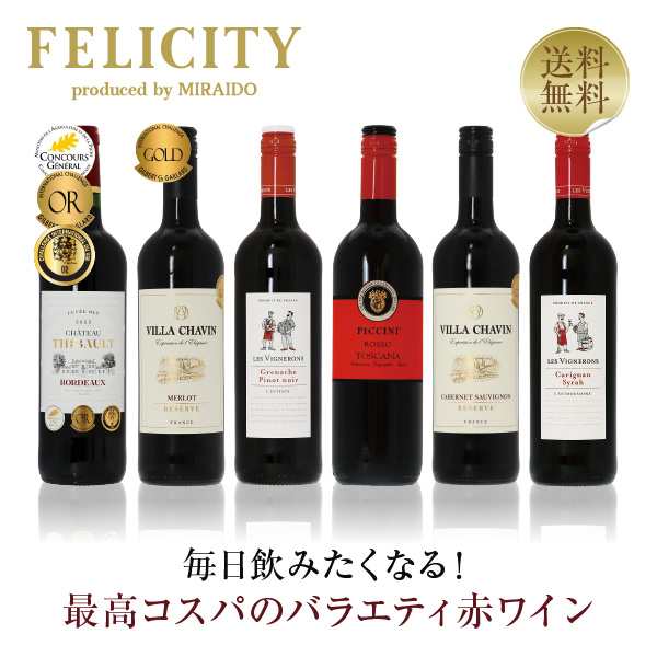送料無料 【4】毎日飲みたい！最高コスパワイン バラエティ 赤ワイン 6