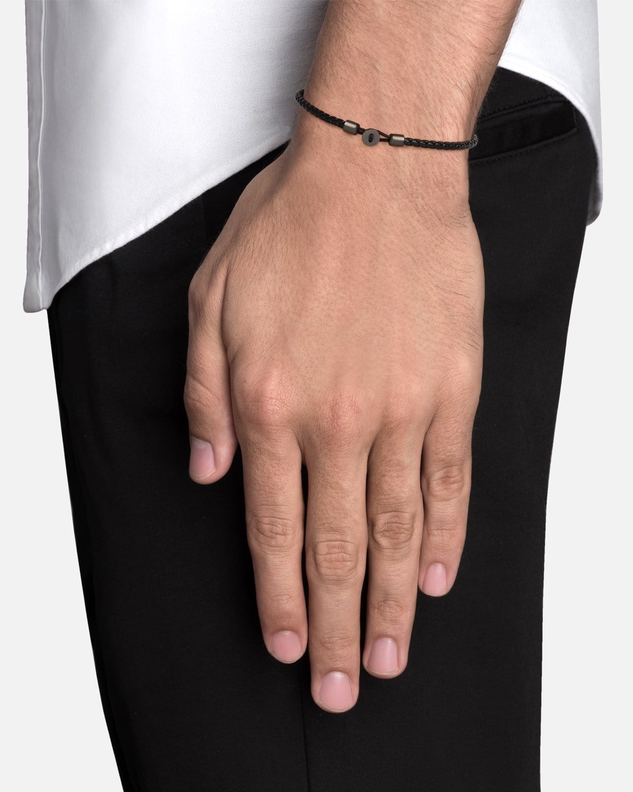 Nexus Leather Bracelet Matte Black Rhodium Men's | Miansai