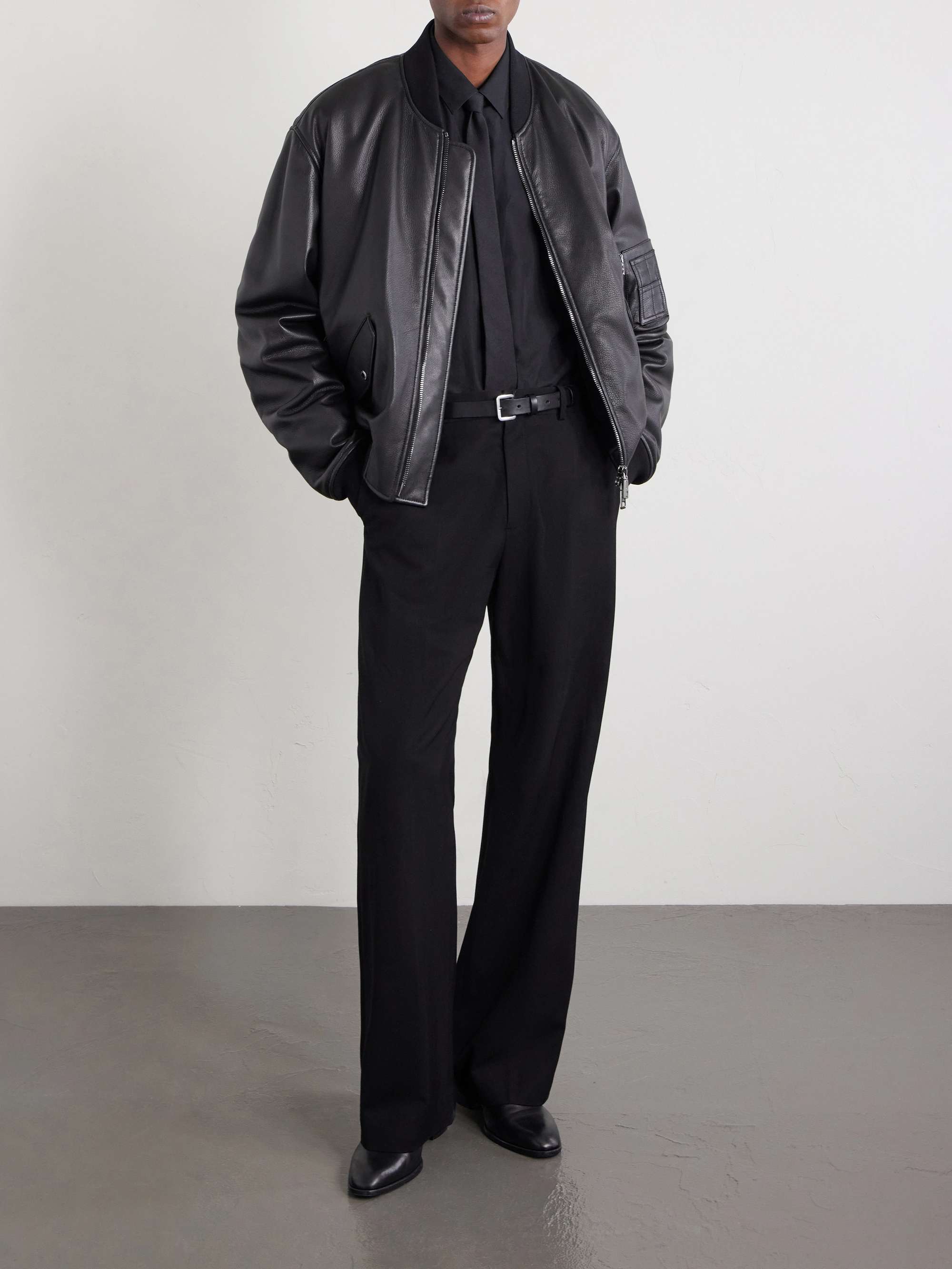 DOLCE&GABBANA Padded Full-Grain Leather Bomber Jacket for Men | MR