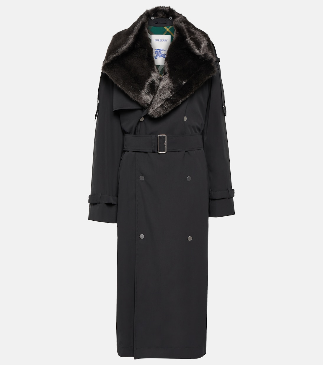 Faux fur-trimmed cotton-blend trench coat in black - Burberry