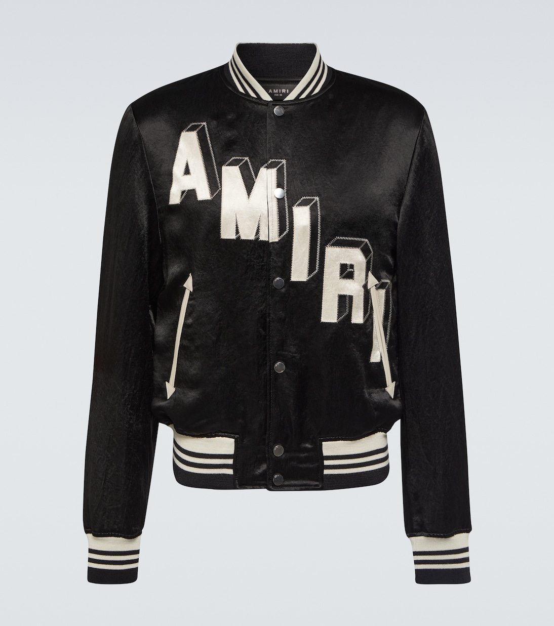 Satin varsity jacket in black - Amiri | Mytheresa