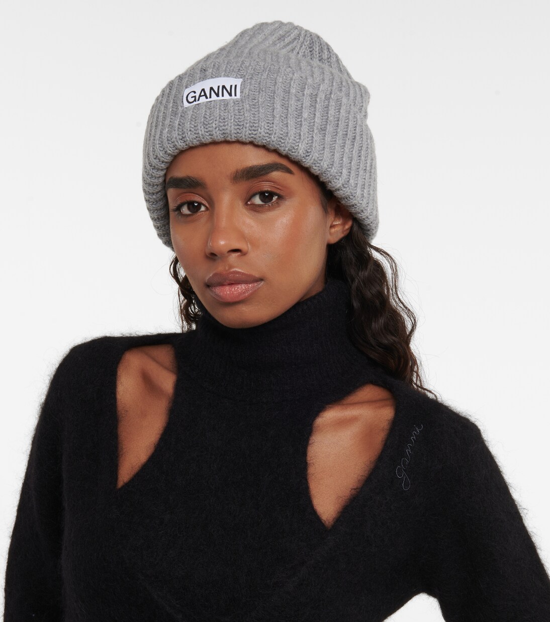 Ribbed-knit wool-blend beanie in grey - Ganni | Mytheresa