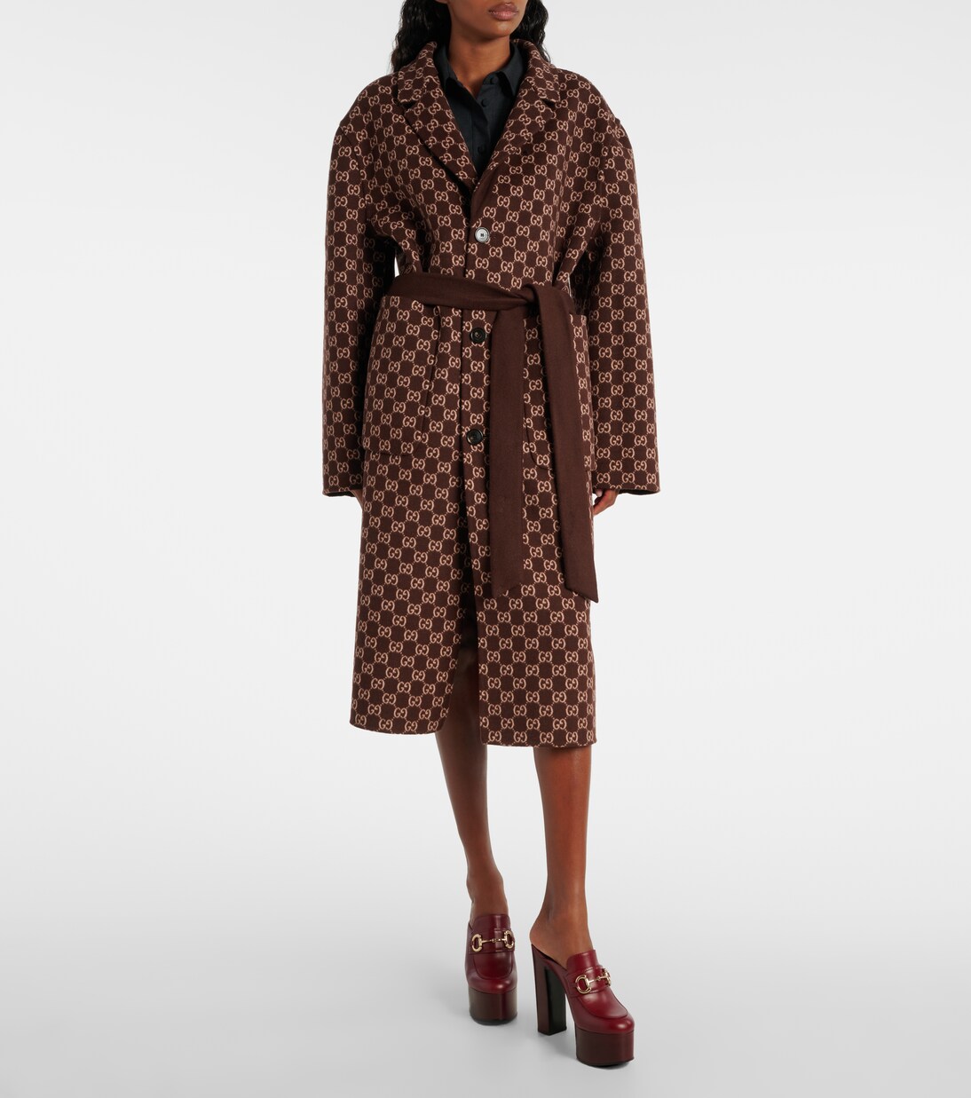 Reversible wool coat in brown - Gucci | Mytheresa