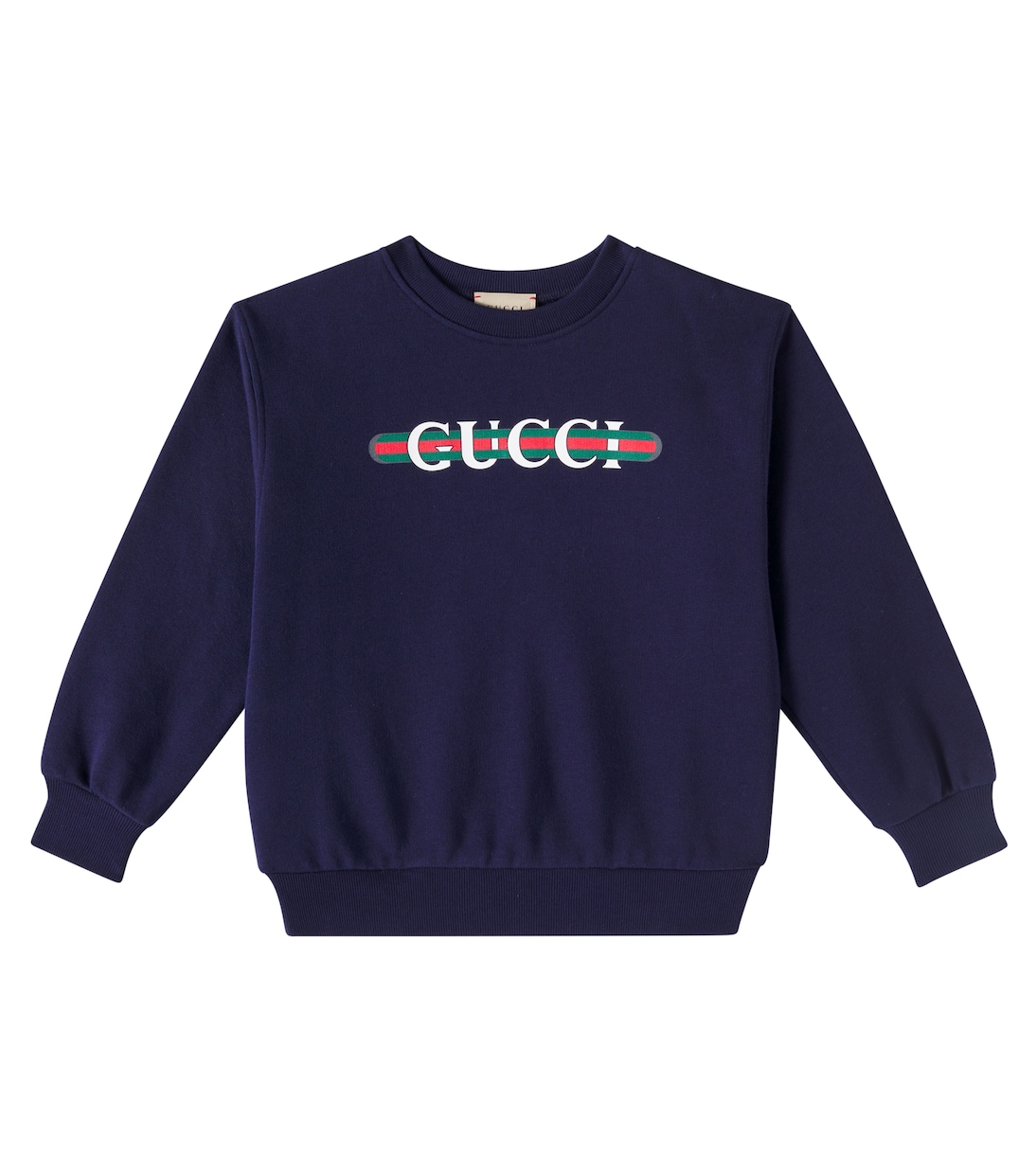 Web Stripe logo cotton jersey sweatshirt in blue - Gucci Kids