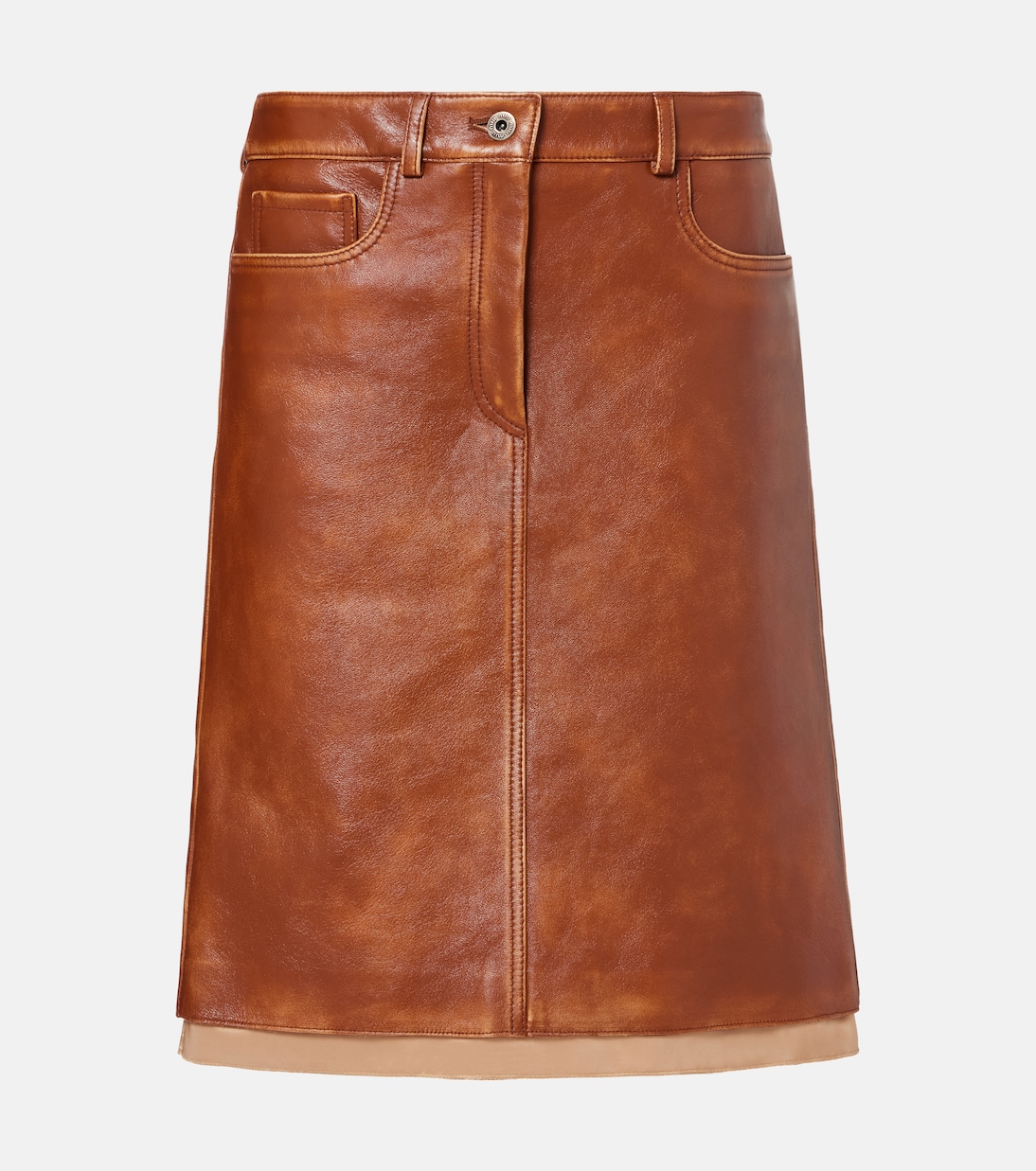 Leather midi skirt in brown - Miu Miu | Mytheresa