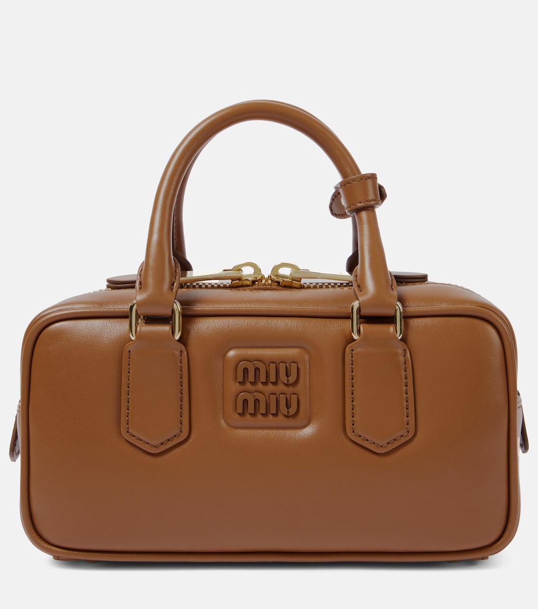Arcadie Small leather tote bag in brown - Miu Miu | Mytheresa