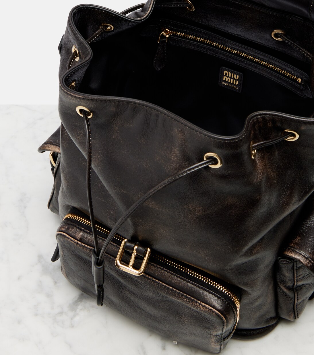 Leather backpack in brown - Miu Miu | Mytheresa