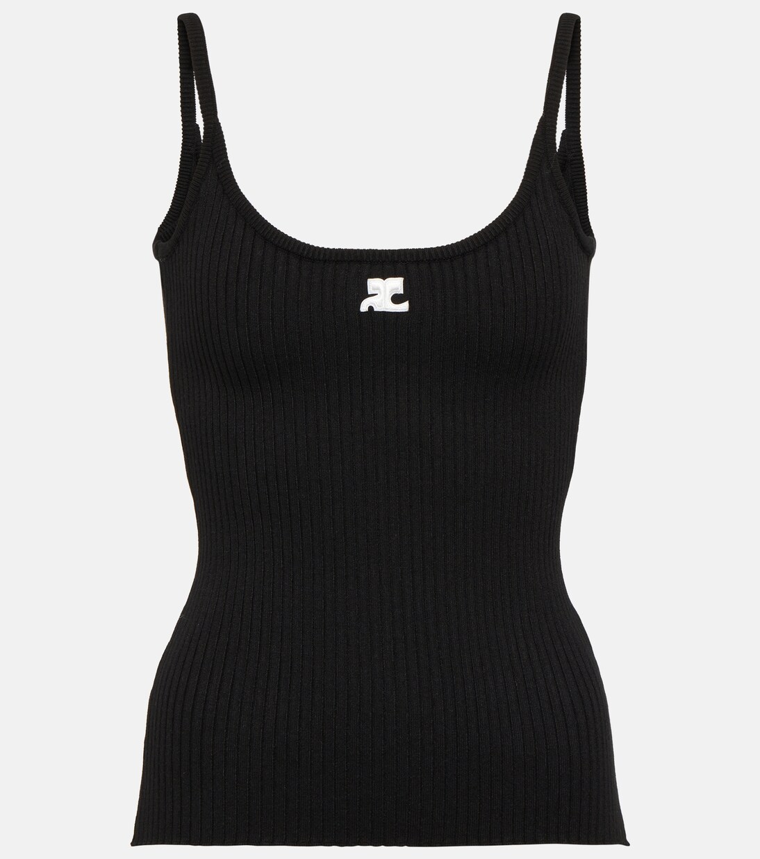 Logo ribbed-knit tank top in black - Courreges | Mytheresa
