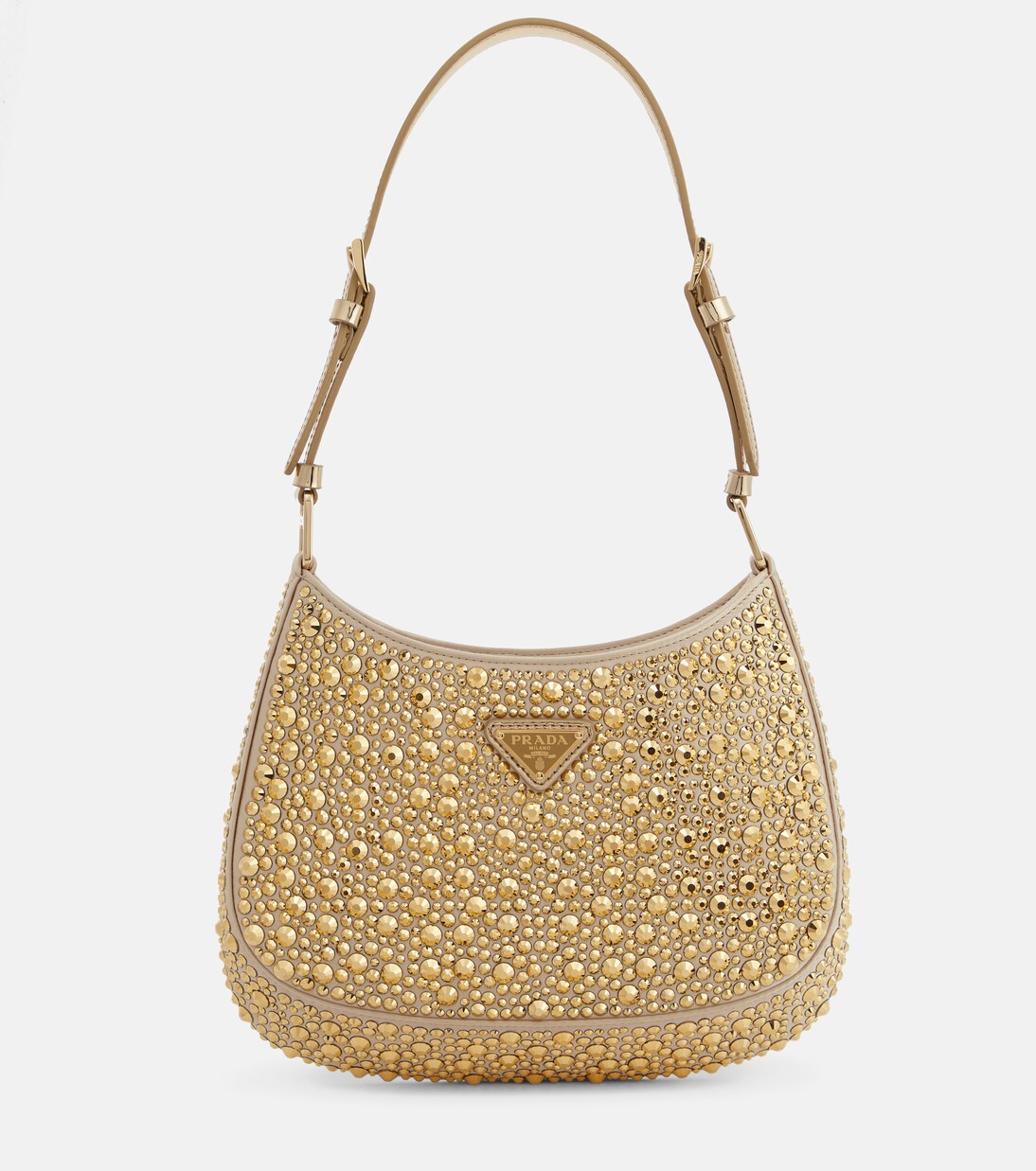 Cleo embellished satin shoulder bag in gold - Prada | Mytheresa