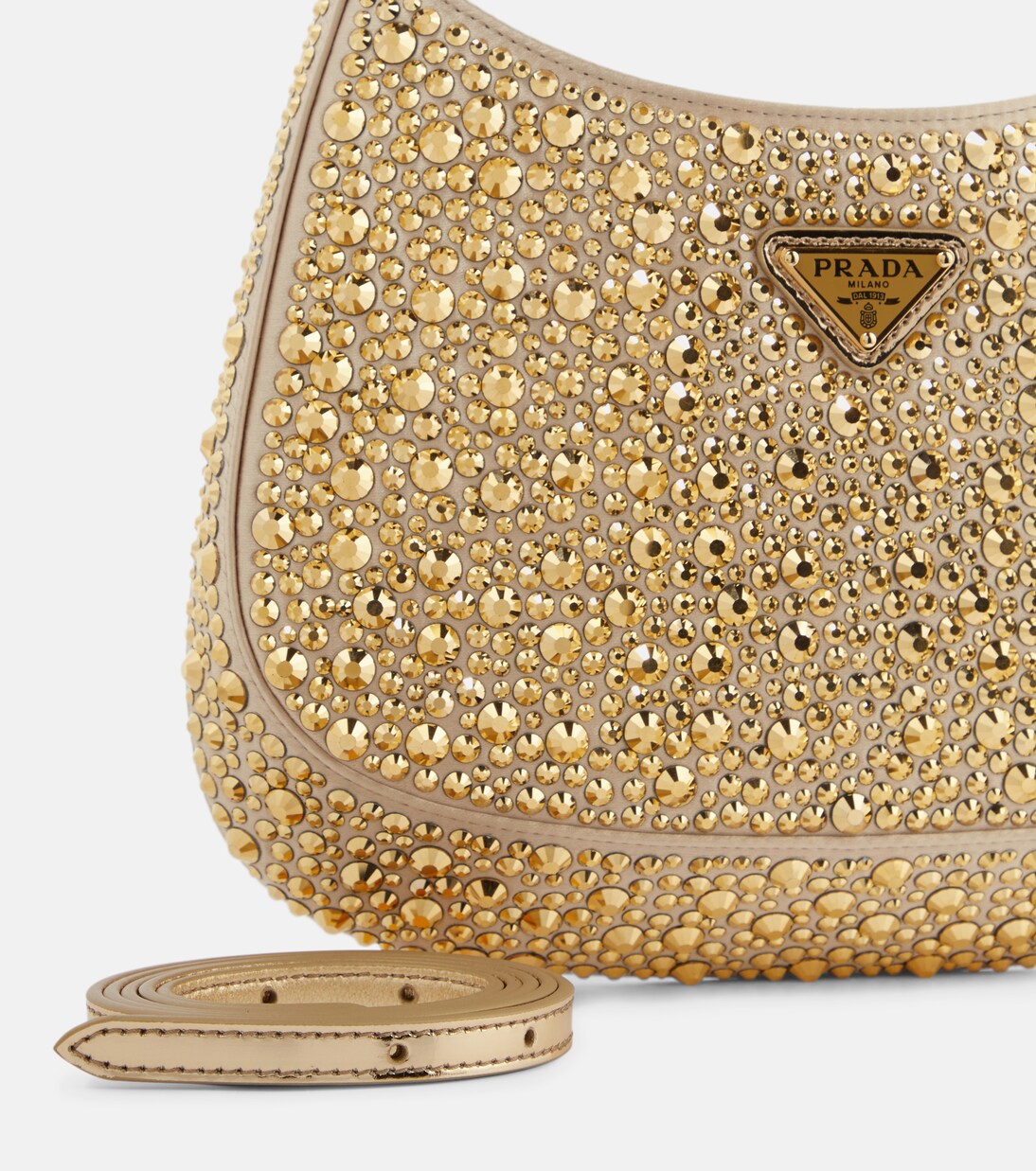 Cleo embellished satin shoulder bag in gold - Prada | Mytheresa