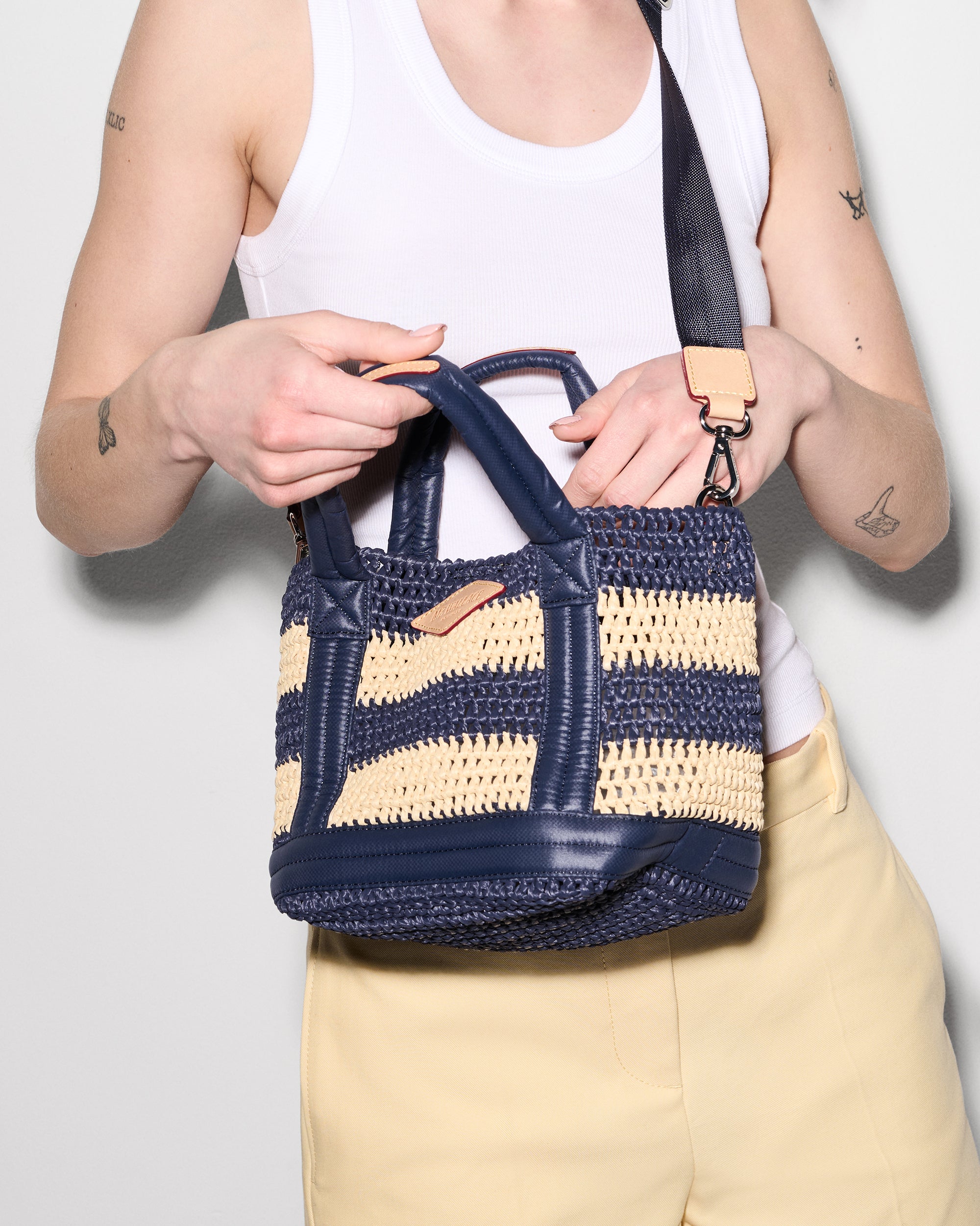 Dawn/Natural Stripe Crochet Mini Crochet Tote