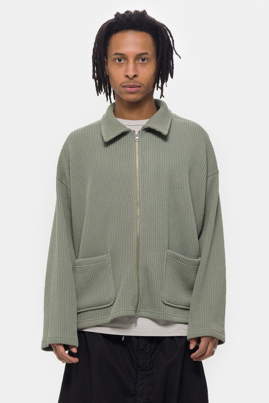 Double-Zip Pocket Sweater in Sage - Estudio Niksen
