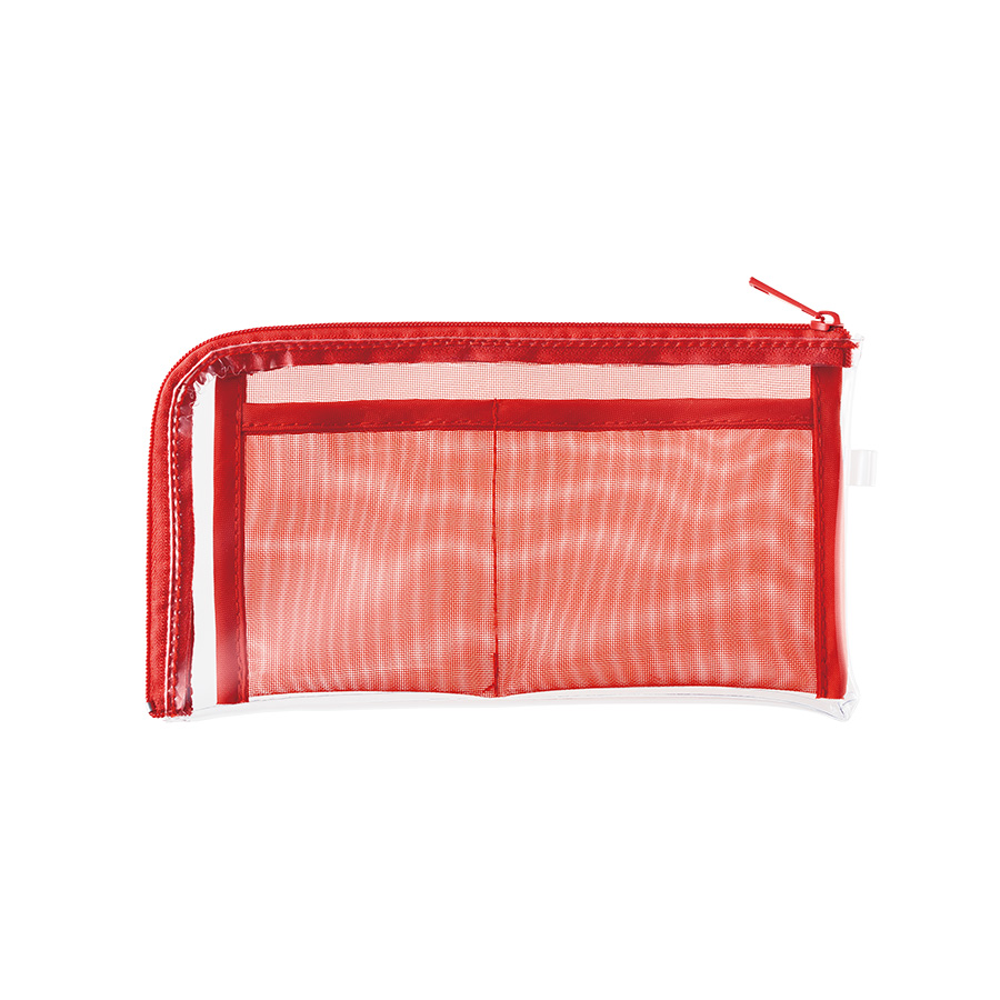メッシュポケットクリアロングポーチ レッド｜ノベルティストア