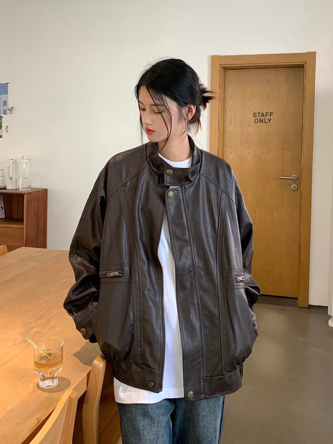 ビンテージスタンドカラーレザージャケット N123