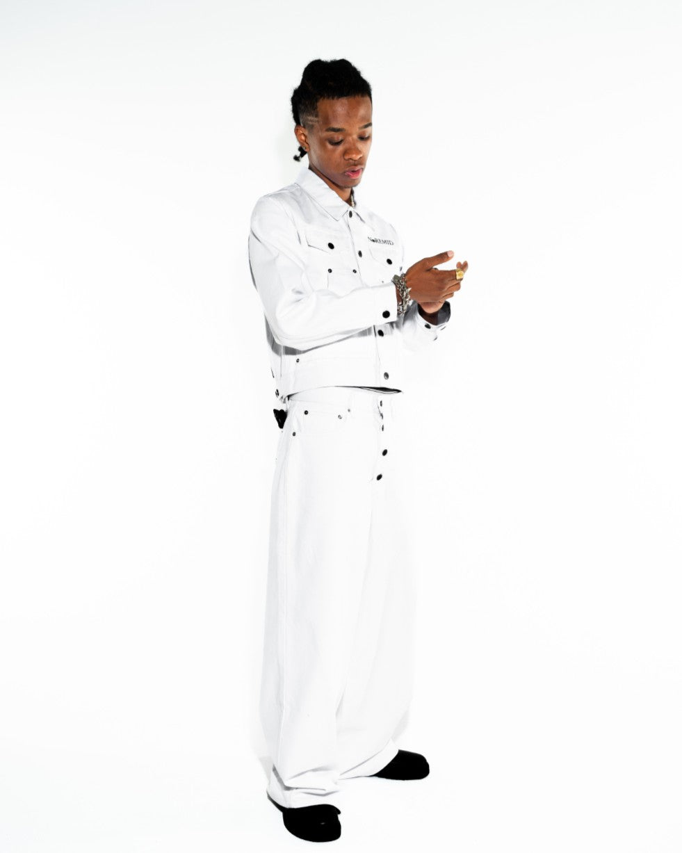 BTN FLY RIGID DENIM WIDE PANTS - WHITE – NOREMID
