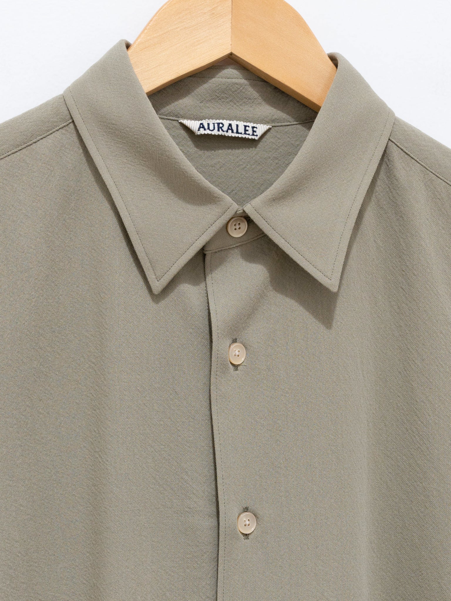 Namu Shop - Auralee Hard Twist Wool Viyella Shirt - Light Khaki