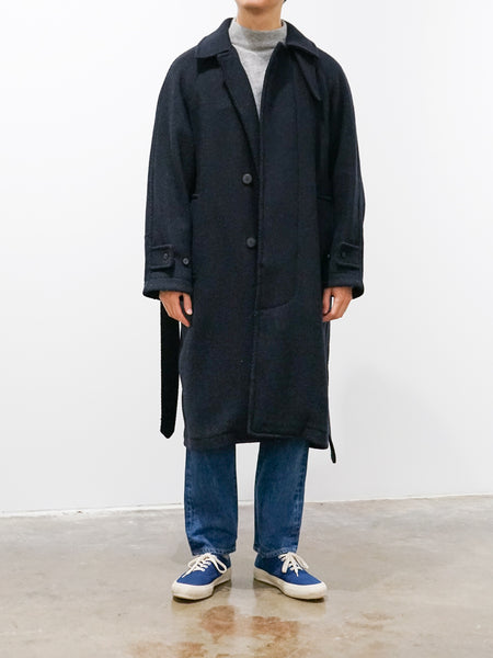Namu Shop - Document Donegal Tweed Oversized Balmacaan Coat - Navy