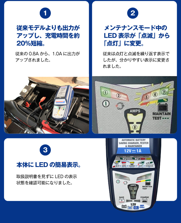 バイク用充電器 オプティメート4デュアルプログラム Ver.3+予備車両