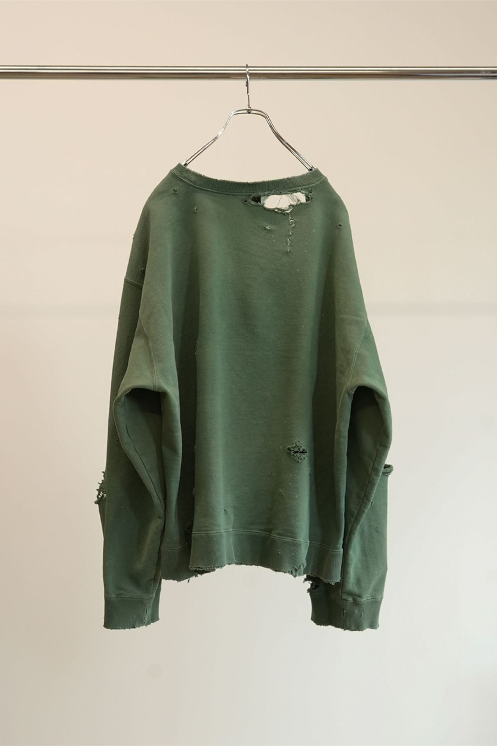 ANCELLM - HARD CRASH SWEAT SHIRT | GREEN | ダメージスウェット