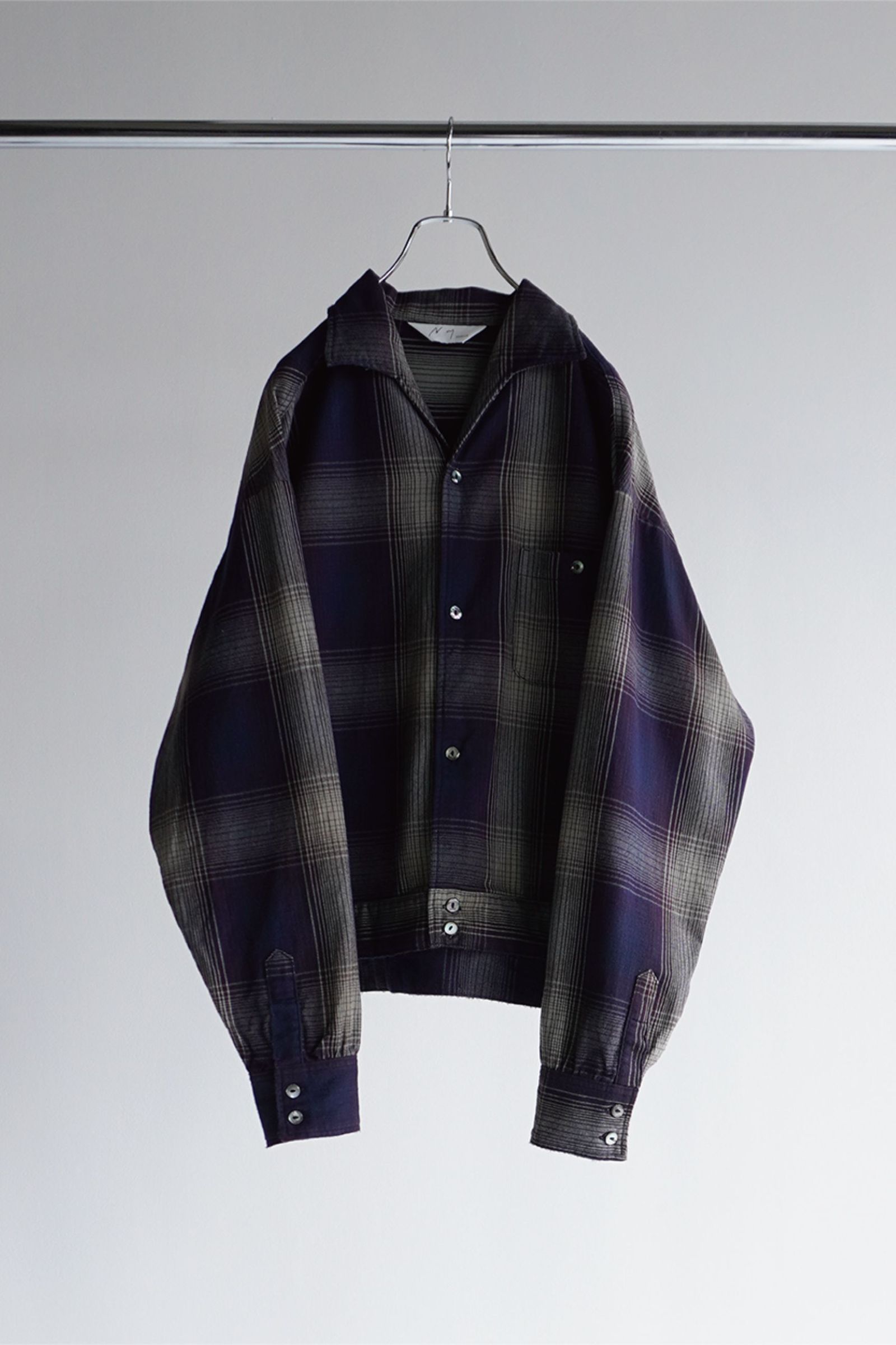 ANCELLM - FLANNEL CHECK SHORT SHIRT JACKET/GRAY-BURGUNDY | NapsNote