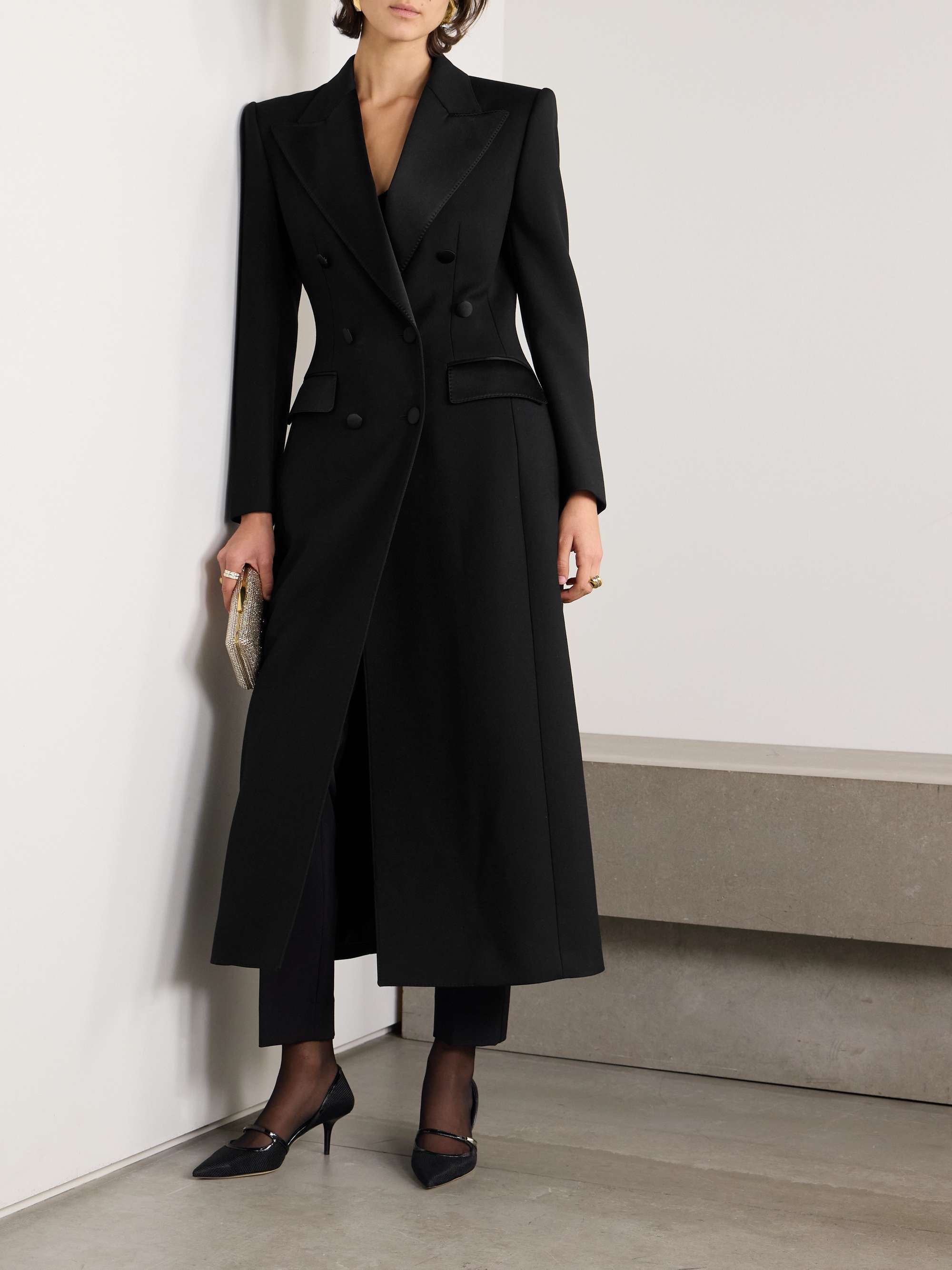 DOLCE&GABBANA Double-breasted satin-trimmed wool-blend gabardine
