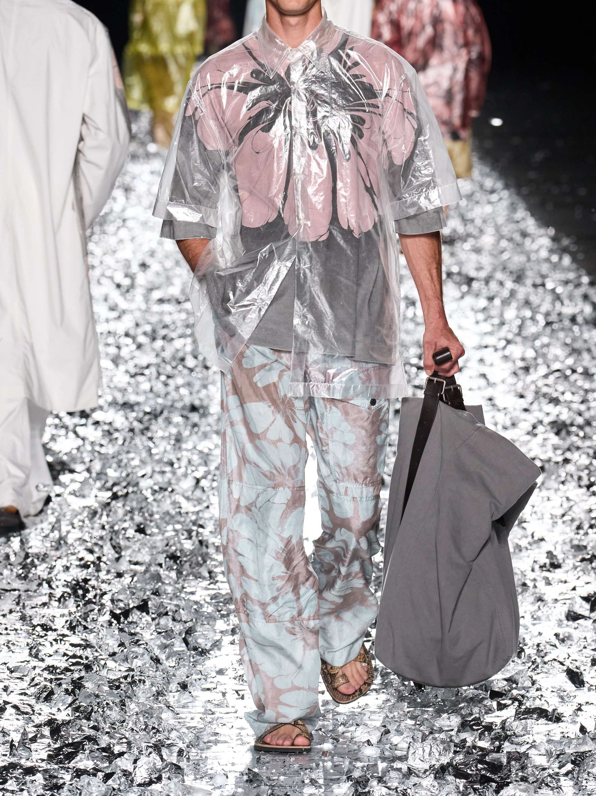 DRIES VAN NOTEN Grosgrain-trimmed floral-print silk-voile wide-leg