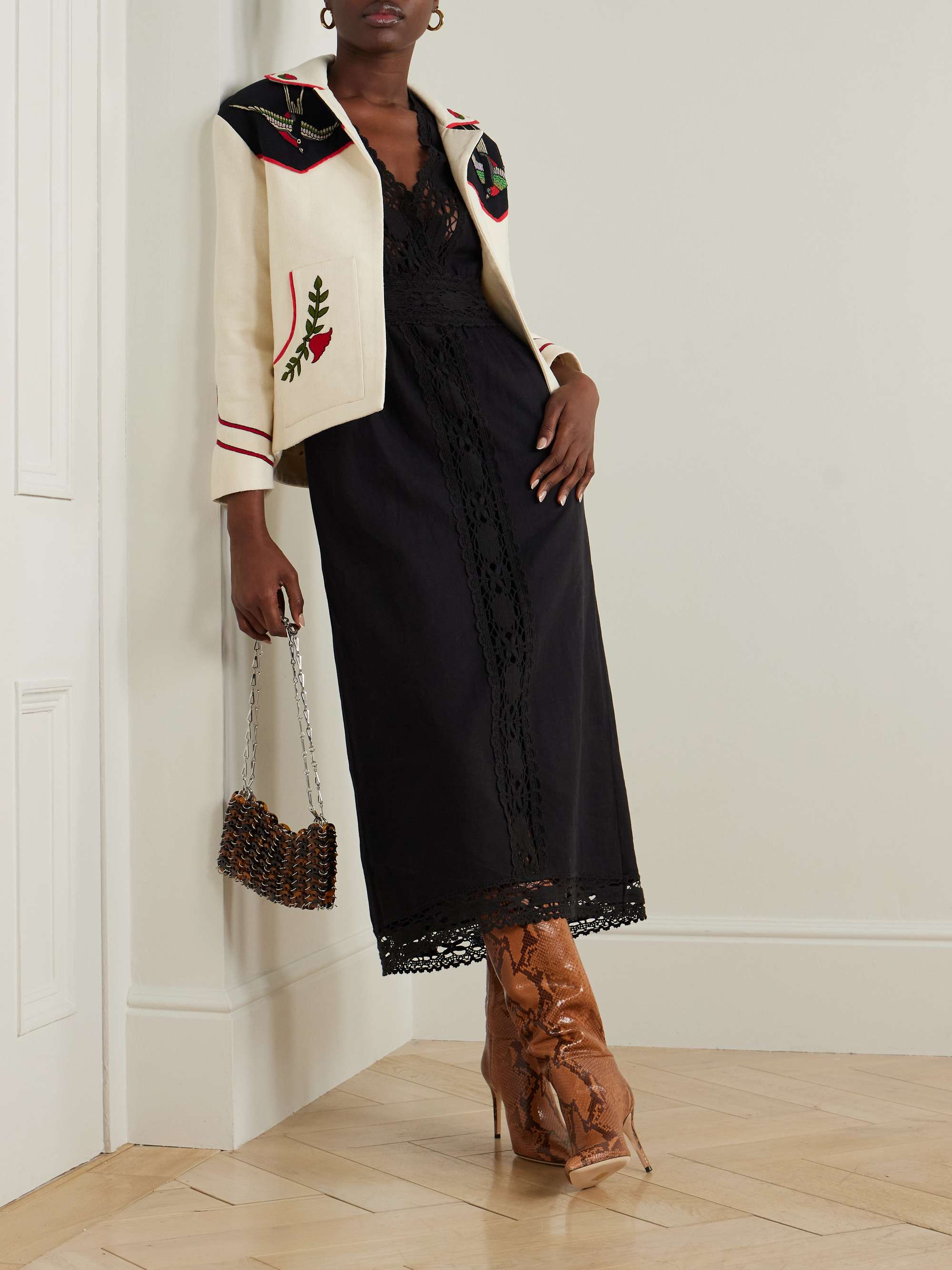 MARANT ÉTOILE Veona lace-trimmed linen and cotton-blend midi dress