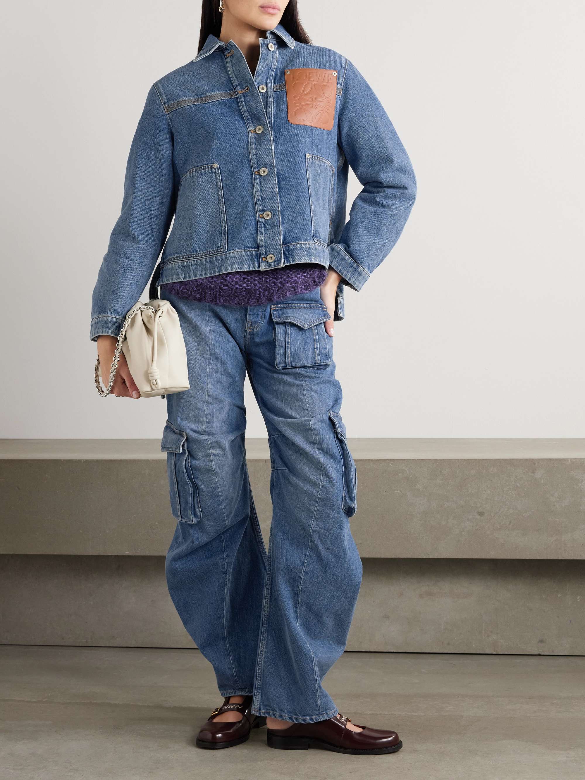 LOEWE Leather-trimmed denim jacket | NET-A-PORTER