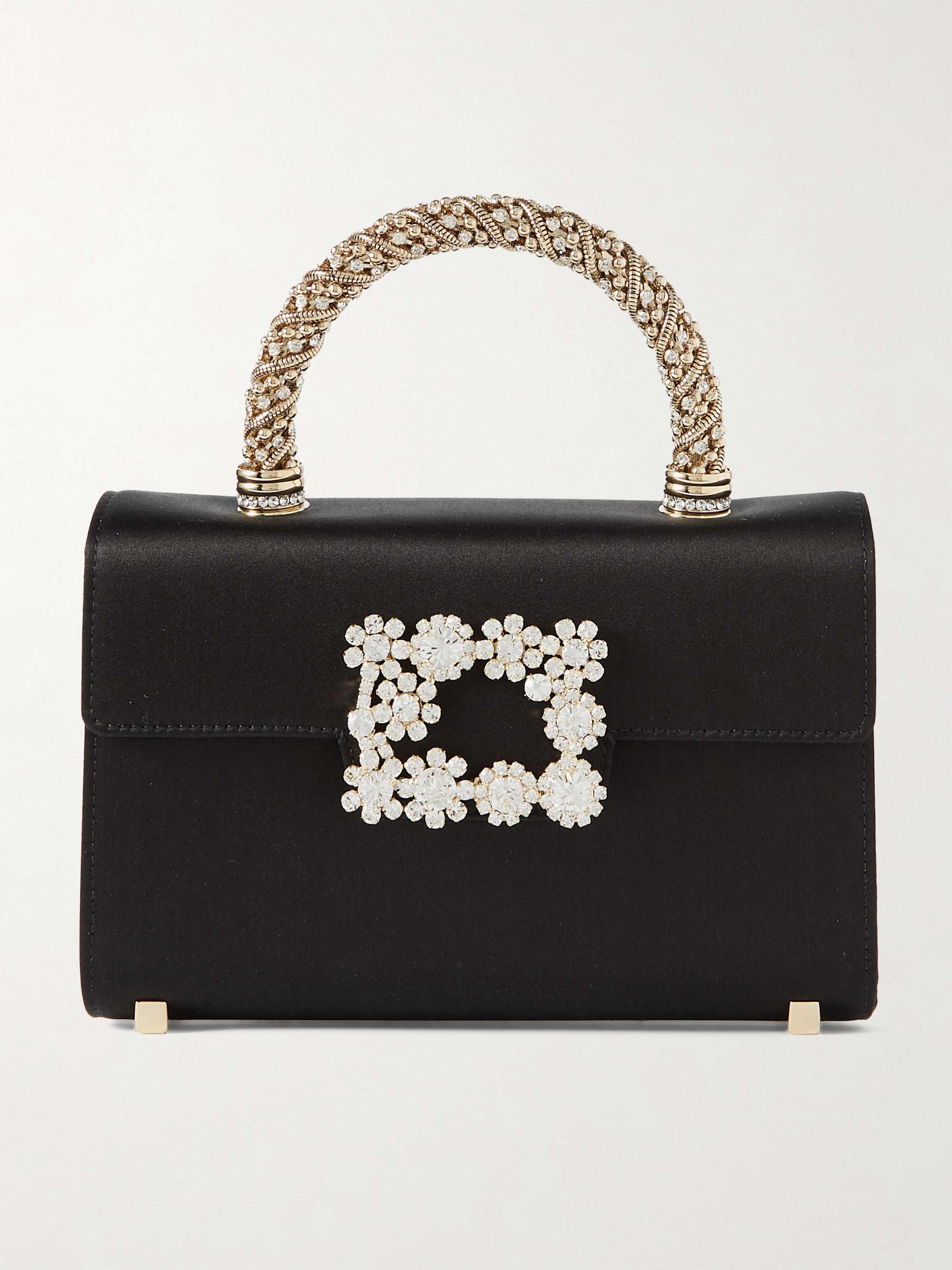 ROGER VIVIER Flower crystal-embellished satin clutch | NET-A-PORTER